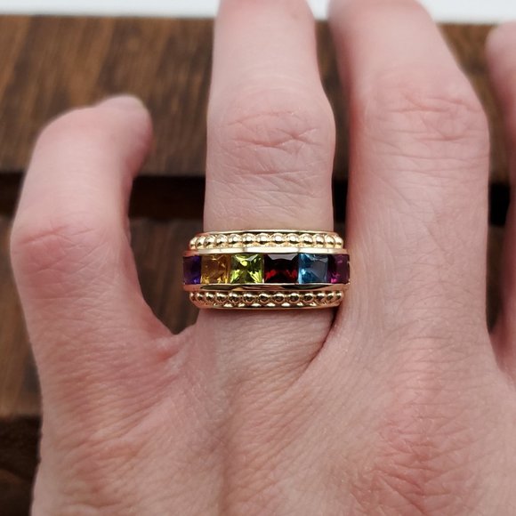 Size 6 Gold Over 925 Sterling Silver Peridot Garnet Citrine Amethyst Topaz Ring - Picture 3 of 10